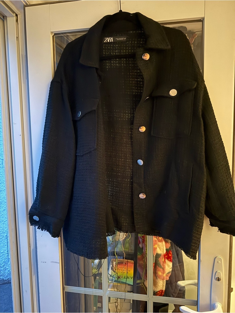 Zara Black Textured Button-Front jacket